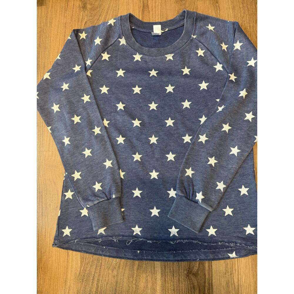 Alternative Apparel Navy with Stars Crewneck Sweatshirt with Raw Hem | S
